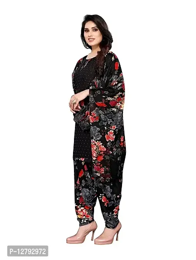 Blue Collection Women's Floral Satin Modern Crepe Regular Woven Round Neck 3/4 Sleeve Pull On Fantasy Solid Sun Protection Kurta (Black R_T_F_641 Size :- Free Size-thumb3