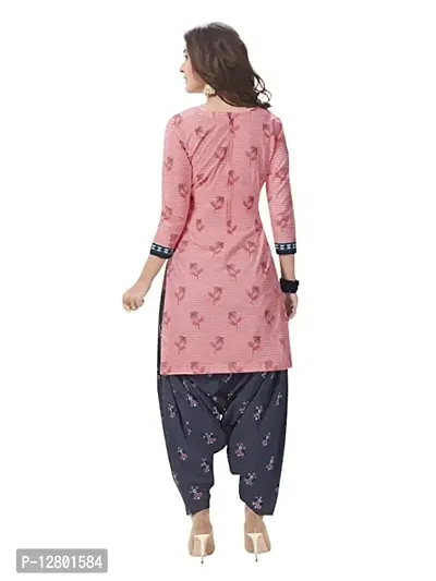 Blue Collection Women's Unstitched Salwar Suit Dress Material Crepe Leone Print (2Mt) With Dupatta Chiffon Daani (Pink Black)-thumb2