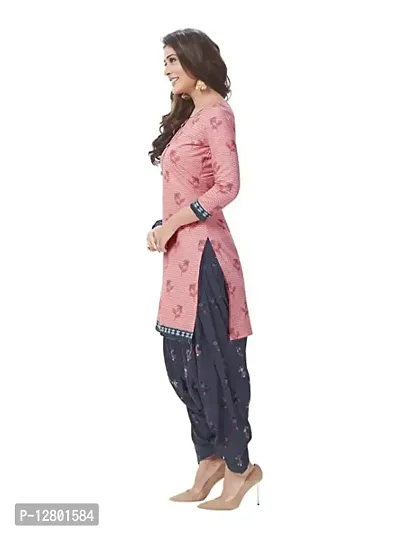 Blue Collection Women's Unstitched Salwar Suit Dress Material Crepe Leone Print (2Mt) With Dupatta Chiffon Daani (Pink Black)-thumb5