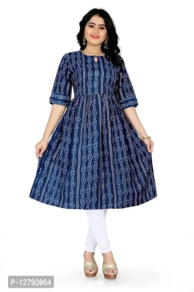 Blue Collection Women's Regular Round Neck 3/4 Sleeve Pull On Fantasy Solid Kurti/One Piece-thumb0