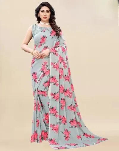 Georgette Printed Sarees with Blouse piece