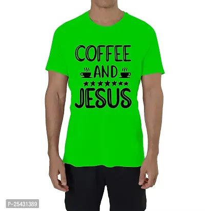 Horns N Bones Graphic Printed Cotton Half Sleeve T-Shirt for Mens - Coffee Jesus-thumb0