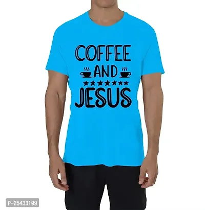 Horns N Bones Graphic Printed Cotton Half Sleeve T-Shirt for Mens - Coffee Jesus-thumb0