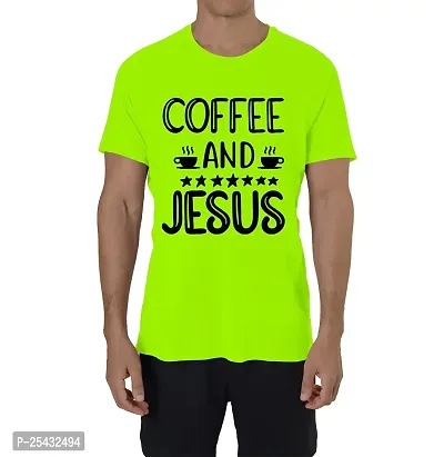 Horns N Bones Graphic Printed Cotton Half Sleeve T-Shirt for Mens - Coffee Jesus-thumb0