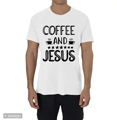 Horns N Bones Graphic Printed Cotton Half Sleeve T-Shirt for Mens - Coffee Jesus