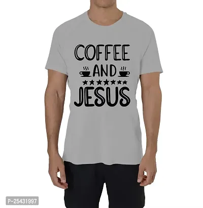 Horns N Bones Graphic Printed Cotton Half Sleeve T-Shirt for Mens - Coffee Jesus-thumb0