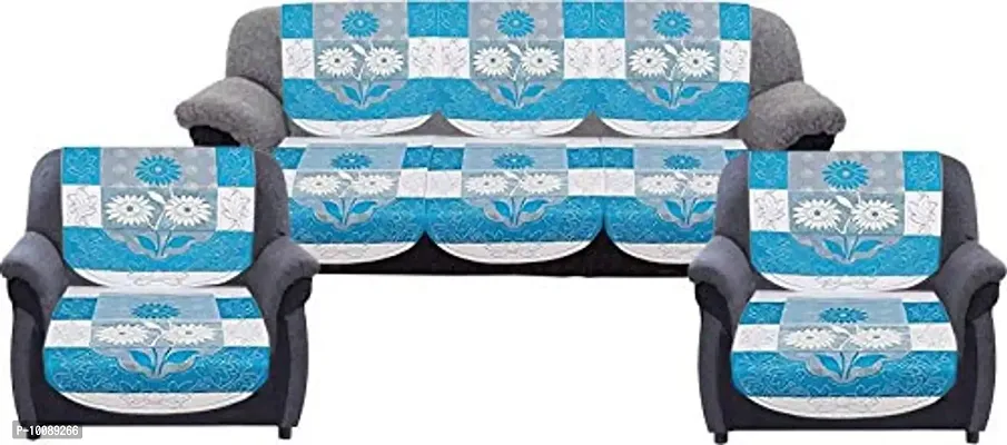 Dakshya Industries Floral Design 6 Piece Cotton Sofa Cover Set (Violet)-thumb0
