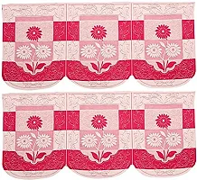 Dakshya Industries Flower Cotton 6 Piece 5 Seater Sofa Cover (Pink)-thumb1