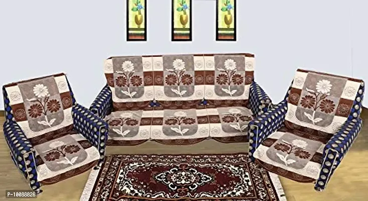 Dakshya Industries Flower Cotton 6 Piece 5 Seater Sofa Cover (Brown)