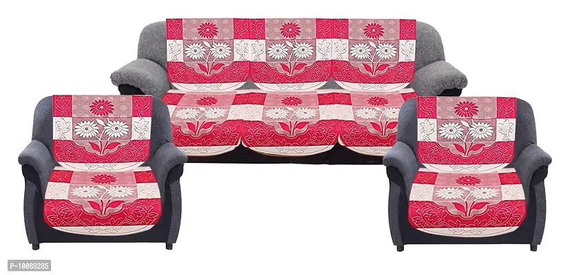 Dakshya Industries Floral Design 6 Piece Cotton Sofa Cover Set (Pink)-thumb0