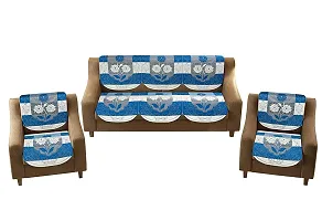 Dakshya Industries Flower Cotton 6 Piece 5 Seater Sofa Cover - Blue-thumb1