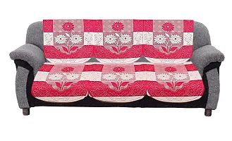 Dakshya Industries Floral Design 6 Piece Cotton Sofa Cover Set (Pink)-thumb1