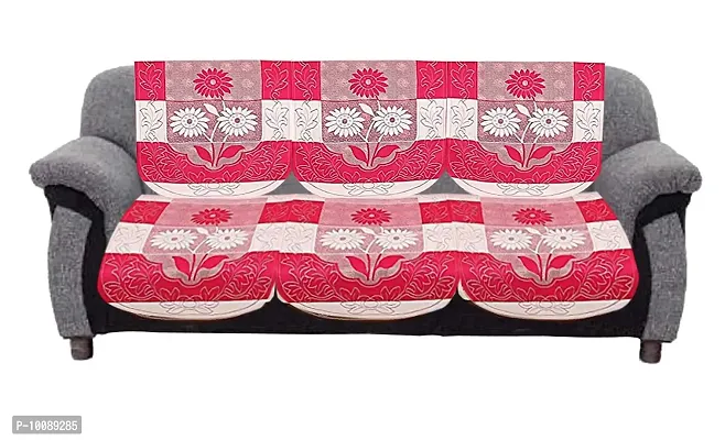 Dakshya Industries Floral Design 6 Piece Cotton Sofa Cover Set (Pink)-thumb2