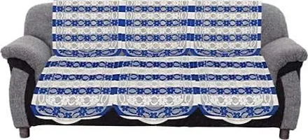 Dakshya Industries Lining Cotton 6 Piece 5 Seater Sofa Cover - Blue & White-thumb1