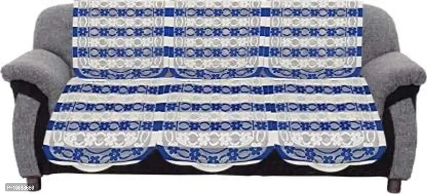 Dakshya Industries Lining Cotton 6 Piece 5 Seater Sofa Cover - Blue & White-thumb2