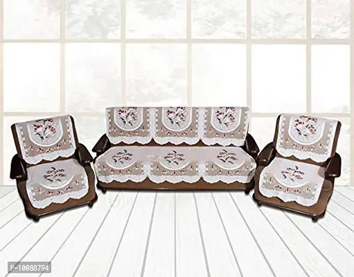 Dakshya Industries Cotton Flower 6 Piece 5 Seater Sofa Cover - Cream