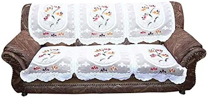 Dakshya Industries Cotton Flower 6 Piece 5 Seater Sofa Cover (Cream)-thumb1