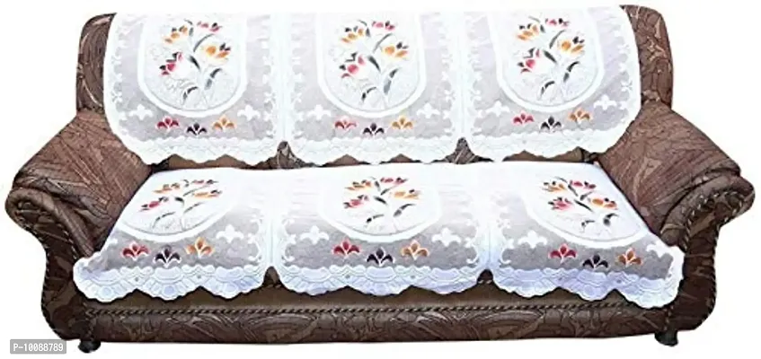 Dakshya Industries Cotton Flower 6 Piece 5 Seater Sofa Cover (Cream)-thumb2