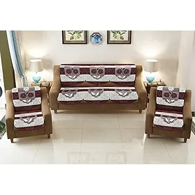 Dakshya Industries Floral Cotton 6 Piece 5 Seater Sofa Cover - Brown