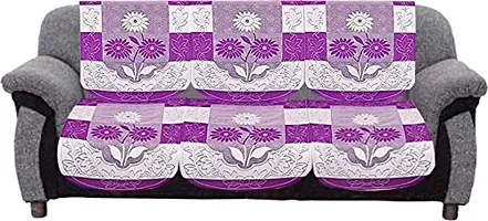 Dakshya Industries Flower Cotton 6 Piece 5 Seater Sofa Cover (Purple)-thumb1