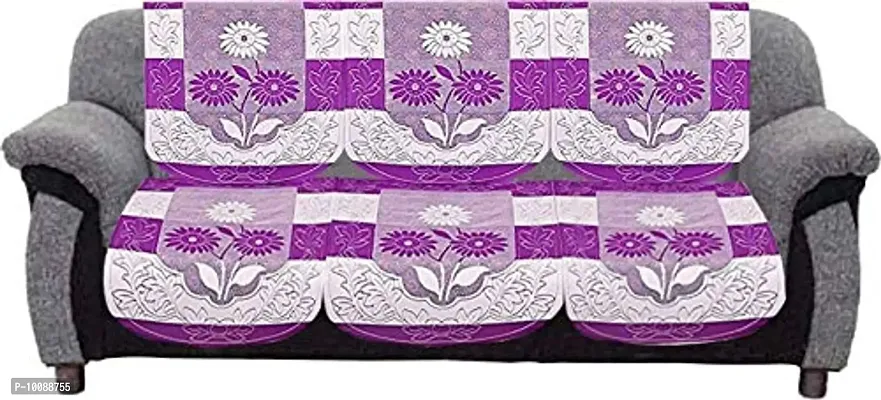 Dakshya Industries Flower Cotton 6 Piece 5 Seater Sofa Cover (Purple)-thumb2