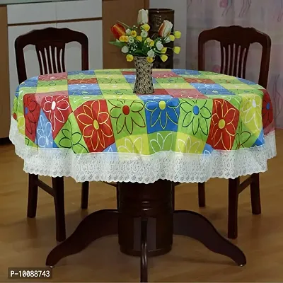 Dakshya Industries Printed PVC Plastic Flowered 4 Seater Round Shape Table Cover (Size- 60 Inches Round)-thumb0