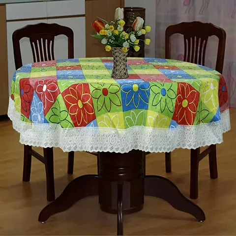 Dakshya Industries Printed PVC Plastic Flowered 4 Seater Round Shape Table Cover (Size- 60 Inches Round)