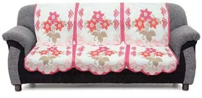 Dakshya Industries Premium Cotton Floral 5 Seater Sofa Cover - (Pink, Standard size) 6 Piece-thumb1