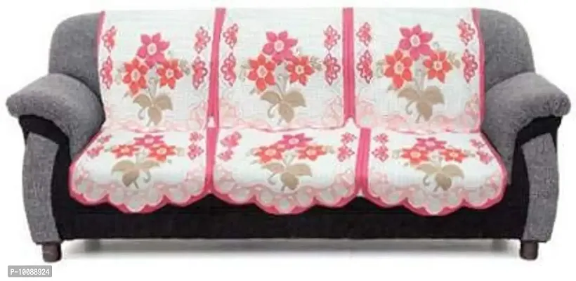 Dakshya Industries Premium Cotton Floral 5 Seater Sofa Cover - (Pink, Standard size) 6 Piece-thumb2