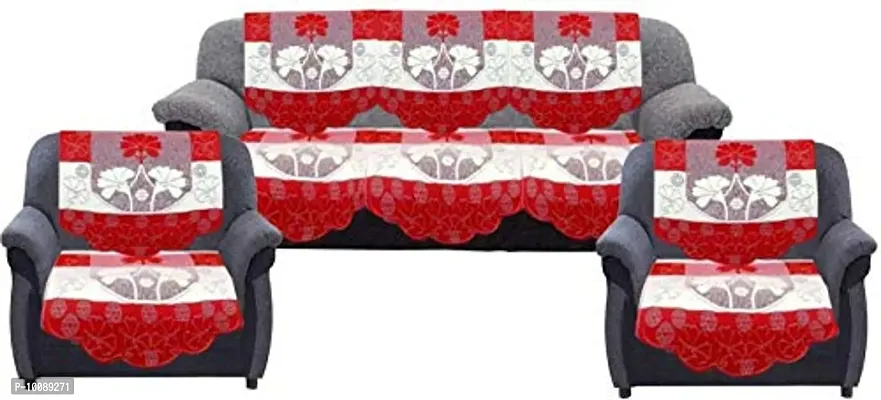 Dakshya Industries Floral Design 6 Piece Cotton Sofa Cover Set (Maroon)-thumb0