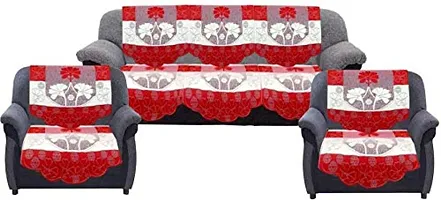 Dakshya Industries Cotton Flower 5 Seater Sofa Cover with Center Table Cover (Maroon, Standard size) 7 Pieces-thumb1