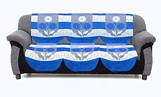 Dakshya Industries Floral Design 6 Piece Cotton Sofa Cover Set (Blue)-thumb1