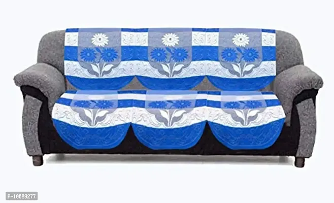 Dakshya Industries Floral Design 6 Piece Cotton Sofa Cover Set (Blue)-thumb2