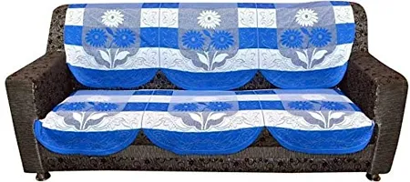 Dakshya Industries Flower Cotton 6 Piece 5 Seater Sofa Cover (Blue)-thumb1