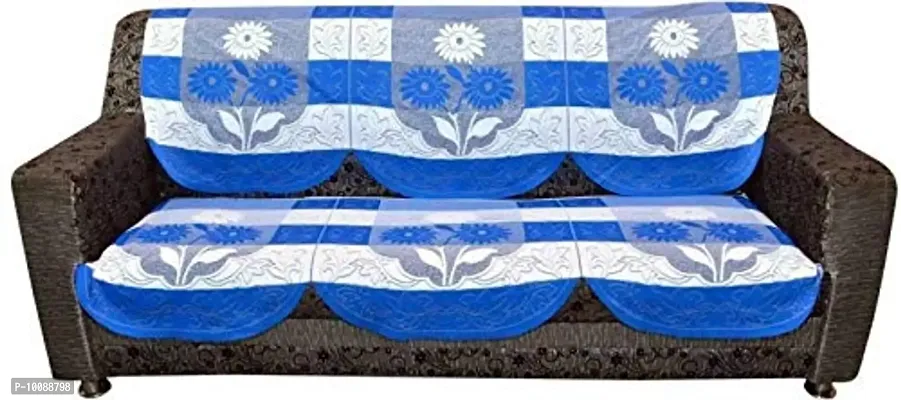 Dakshya Industries Flower Cotton 6 Piece 5 Seater Sofa Cover (Blue)-thumb2