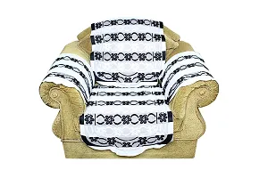 Dakshya Industries Lining Cotton Floral 5 Seater Sofa Cover - (Black & White, Standard size) 6 Pieces-thumb1