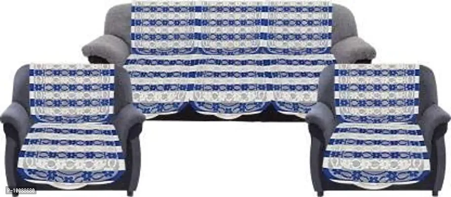 Dakshya Industries Lining Cotton 6 Piece 5 Seater Sofa Cover - Blue & White-thumb0