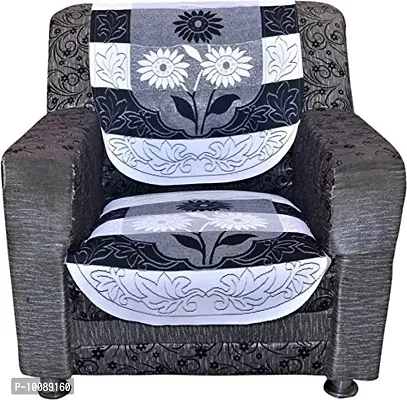 Dakshya Industries Cotton Floral 6 Piece 5 Seater Sofa Cover - Black & White-thumb3