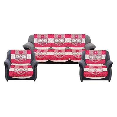 Dakshya Industries Floral Design 6 Piece Cotton Sofa Cover Set (Pink)