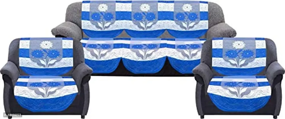 Dakshya Industries Floral Design 6 Piece Cotton Sofa Cover Set (Blue)-thumb0
