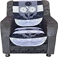 Dakshya Industries Flower Cotton 6 Piece 5 Seater Sofa Cover (Black)-thumb2