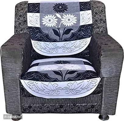 Dakshya Industries Flower Cotton 6 Piece 5 Seater Sofa Cover (Black)-thumb3