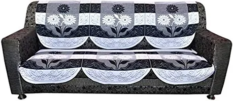 Dakshya Industries Cotton Floral 6 Piece 5 Seater Sofa Cover - Black & White-thumb1