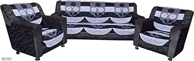 Dakshya Industries Cotton Floral 6 Piece 5 Seater Sofa Cover - Black & White-thumb0