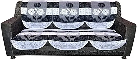 Dakshya Industries Flower Cotton 6 Piece 5 Seater Sofa Cover (Black)-thumb1