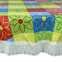 Dakshya Industries Printed PVC Plastic Flowered 4 Seater Round Shape Table Cover (Size- 60 Inches Round)-thumb1