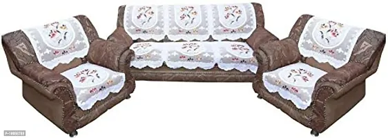 Dakshya Industries Cotton Flower 6 Piece 5 Seater Sofa Cover (Cream)