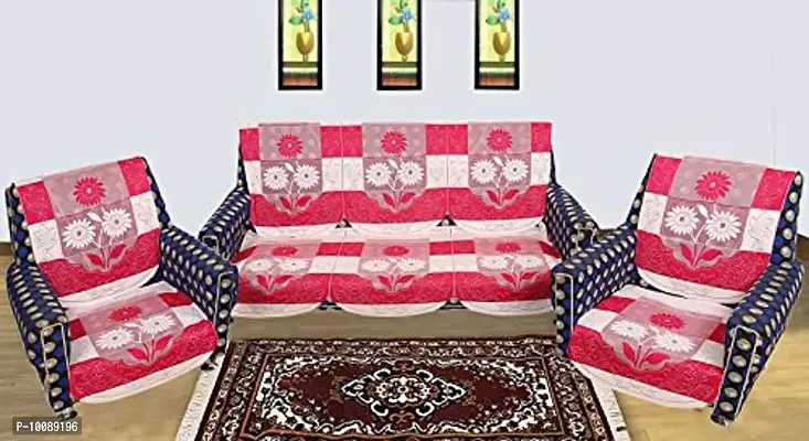 Dakshya Industries Flower Cotton 6 Piece 5 Seater Sofa Cover (Pink)