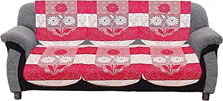 Dakshya Industries Flower Cotton 6 Piece 5 Seater Sofa Cover (Pink)-thumb1