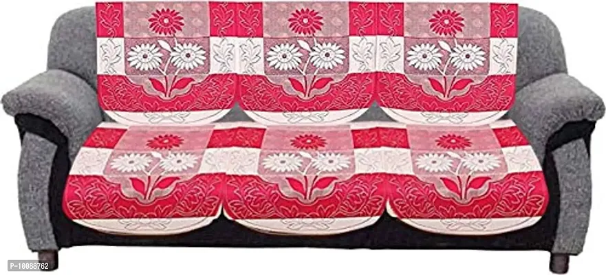 Dakshya Industries Flower Cotton 6 Piece 5 Seater Sofa Cover (Pink)-thumb2